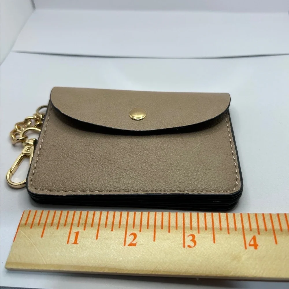 Brown Card Case Wallet Faux Leather Keychain Snap‎